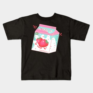 Retro 90s Japanese Kawaii Strawberry Milk Shake Carton Kids T-Shirt